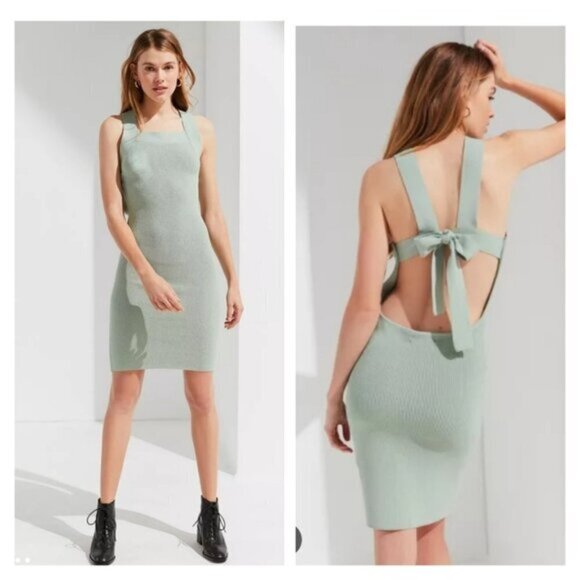 UO URBAN OUTFITTERS | Eden Square-Neck Bodycon Sweater Dress sage green sz Large - Picture 1 of 4